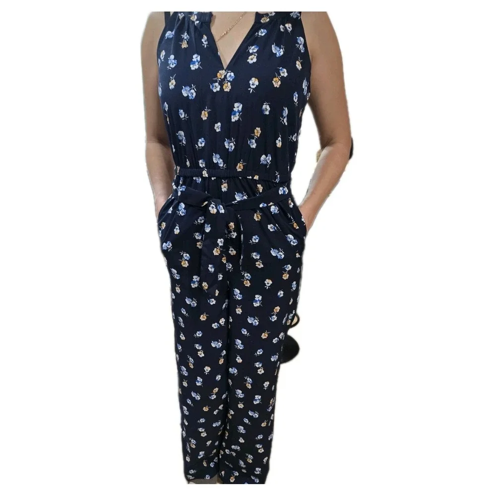 Women's Ann Taylor Factory Romper/Jumpsuit Size 2 Navy Blue Floral Print Elastic